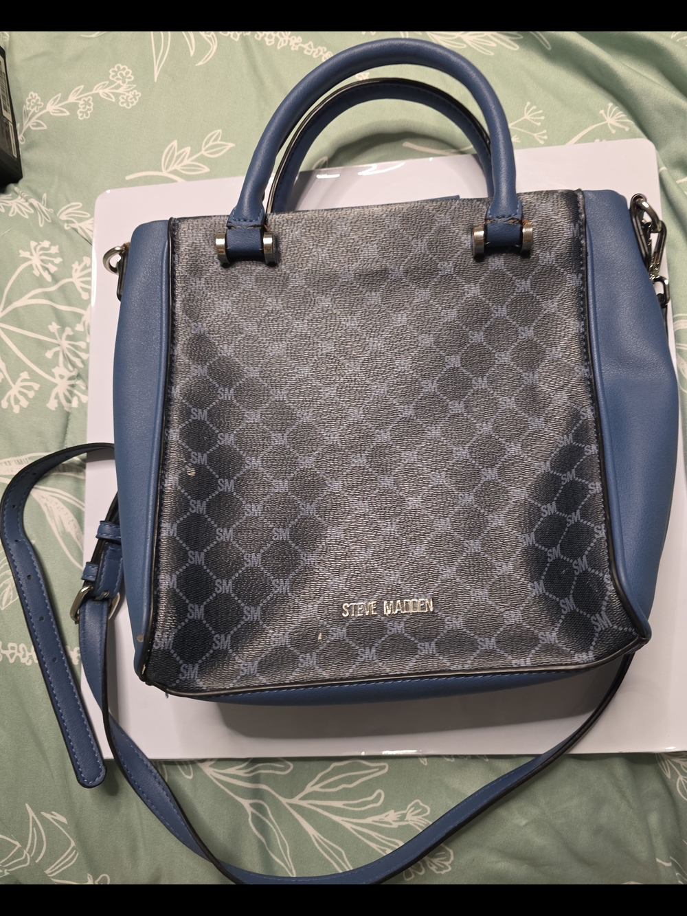 Steve Madden BKIA NO Mini Navy Blue Shopper Crossbody Purse Tote Handbag Vintage